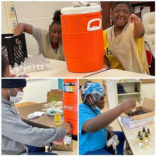 Students bottling oils